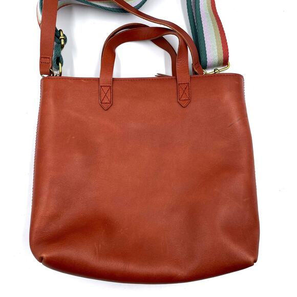 Madewell Small Transport Crossbody Tote Bag Brown Nubuck Leather Rainbow Strap - Picture 4 of 11